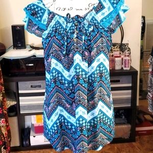 No Boundaries Teal Pink Aztec print top